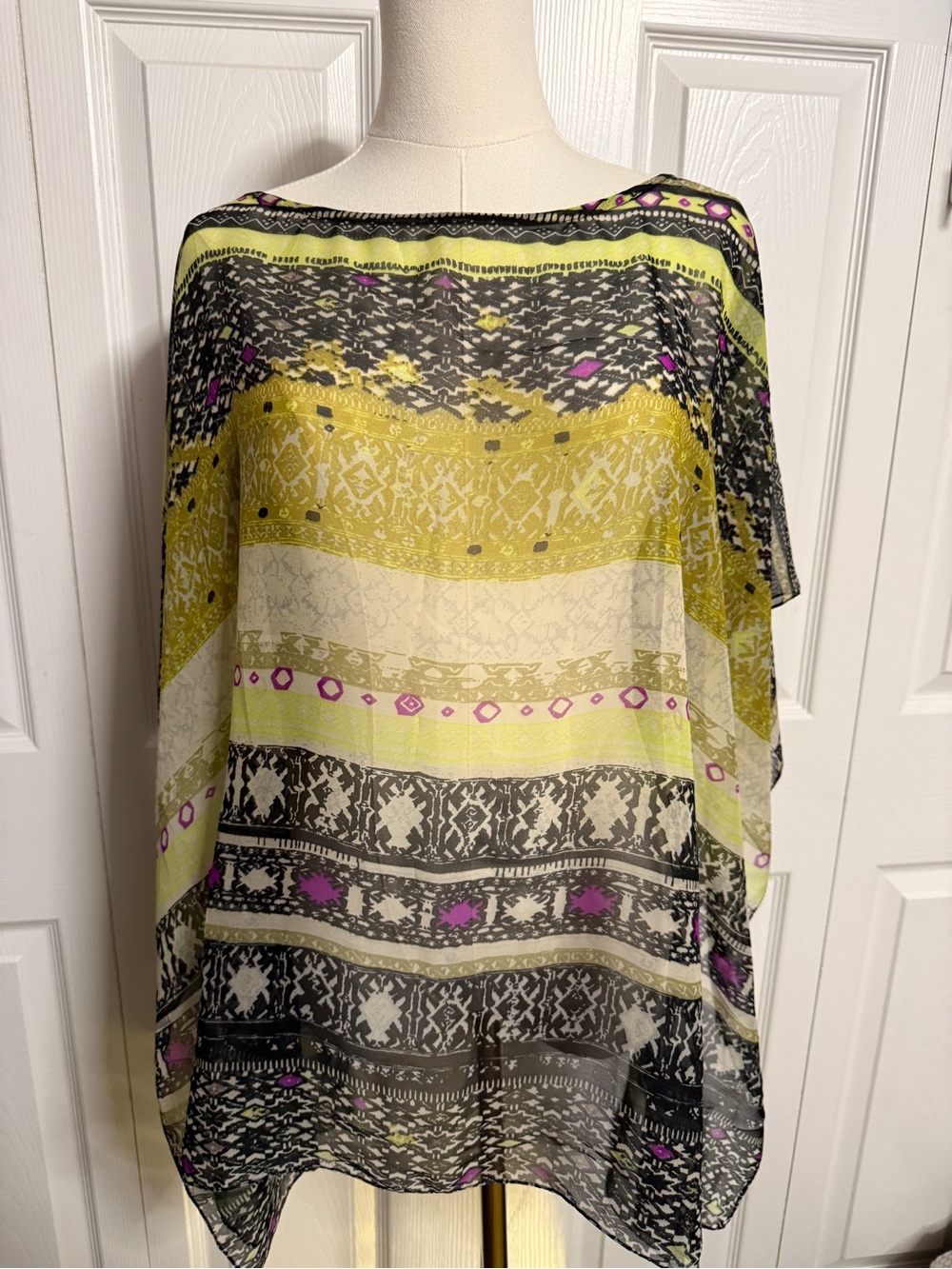 Valerie Stevens Sheer Patterned Tunic in Yellow, Black & Purple